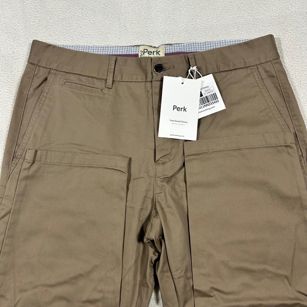 Perk Feel Good Chinos Mens 34/32 Khaki Slim Fit Stretch Cotton Pants